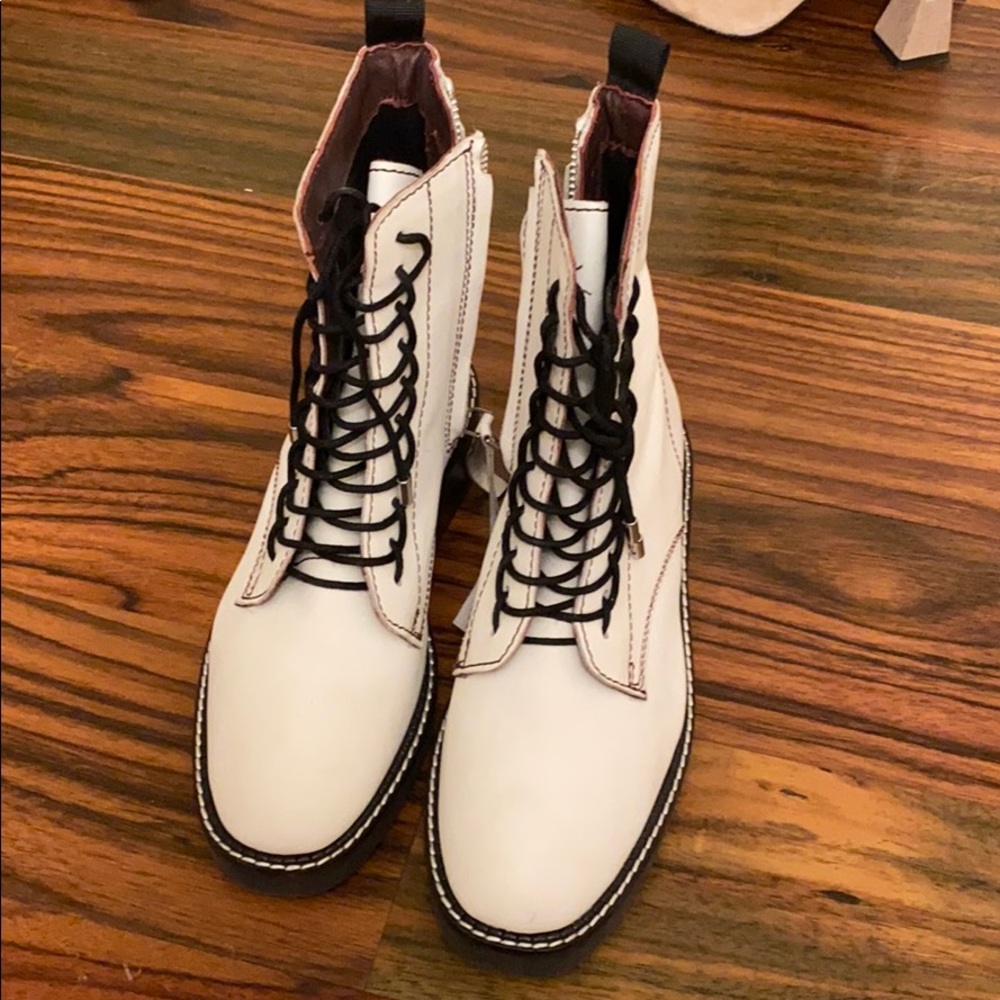 White block lace up boots